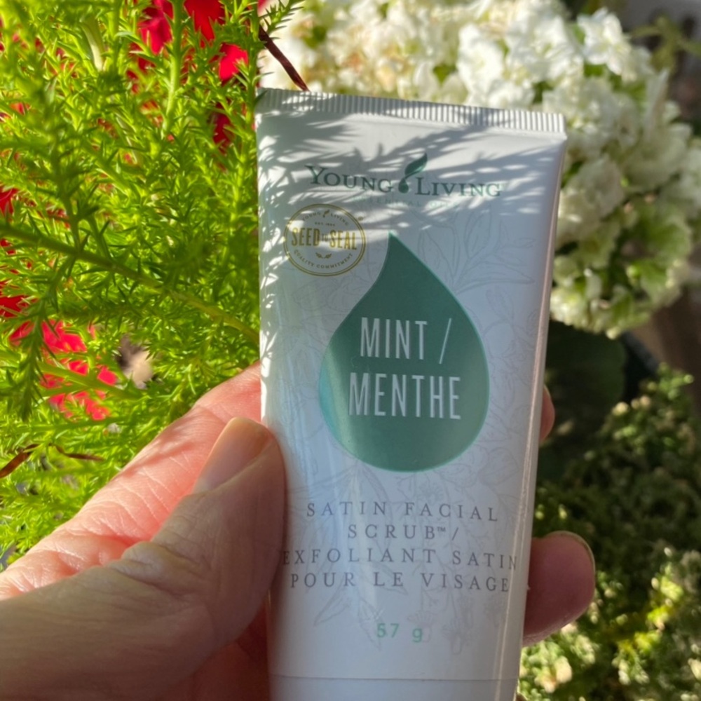 Young Living Mint Satin Facial Scrub – White and Green Tube